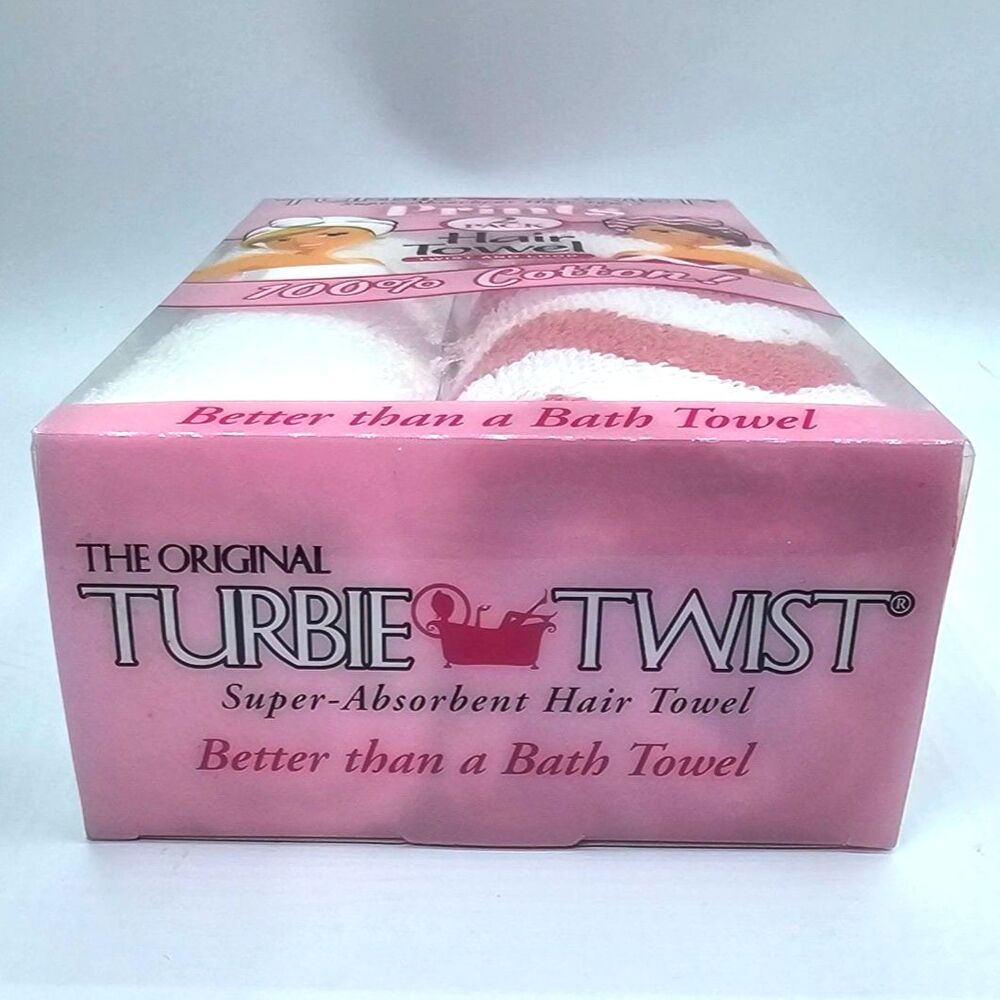 Turbie Twist Hair Towel 2 Pack 100% Cotton Pink Chevron White Quick Dry NWT - Picture 7 of 7